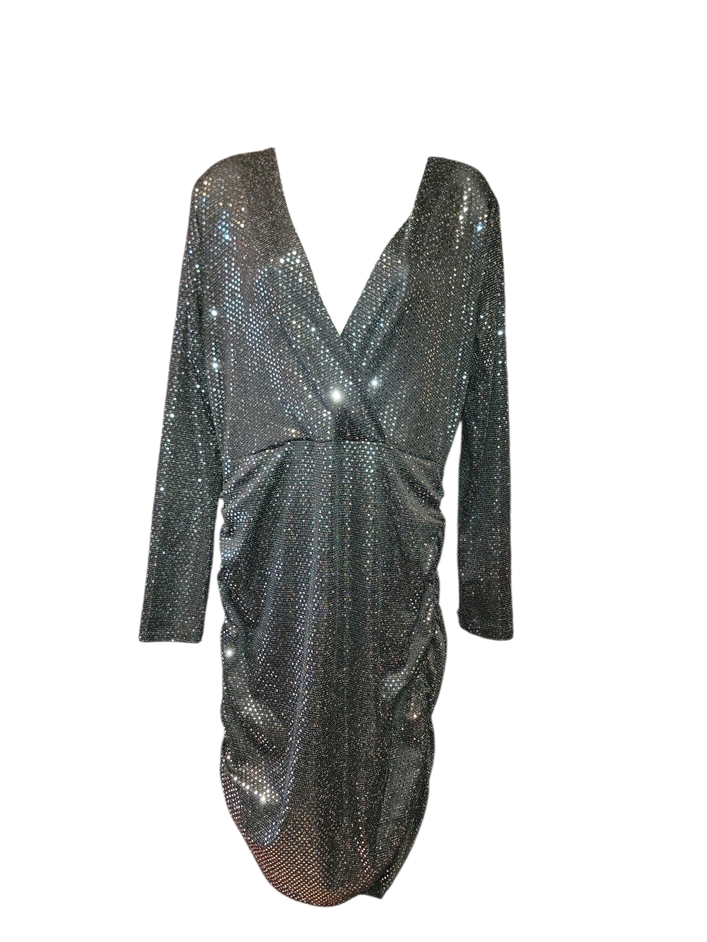 Leith Silver Sparkle Stretch Ruched Bodycon WOWO Dress-sz LARGE